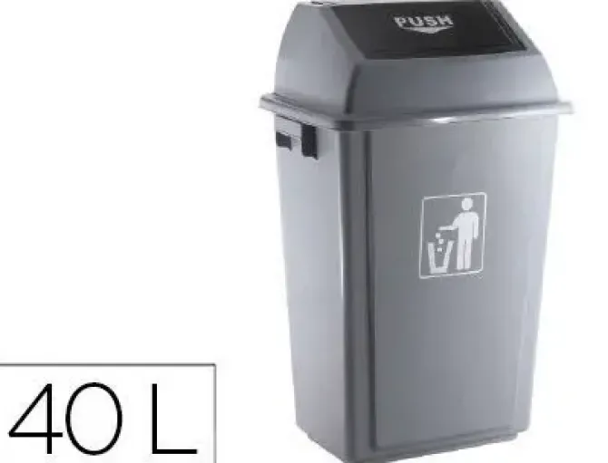 PAPELERA CONTENEDOR Q-CONNECT PLASTICO CON TAPA DE BALANCIN 40 LITROS GRIS 410X280X610 MM