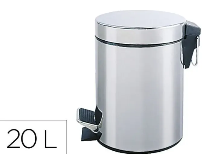 PAPELERA METALICA Q-CONNECT CON PEDAL CROMADA 43X29CM CAPACIDAD 20 LITROS