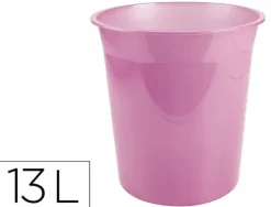 PAPELERA PLASTICO LIDERPAPEL ROSA TRANSLUCIDO 13 LITROS 275X285 MM MM