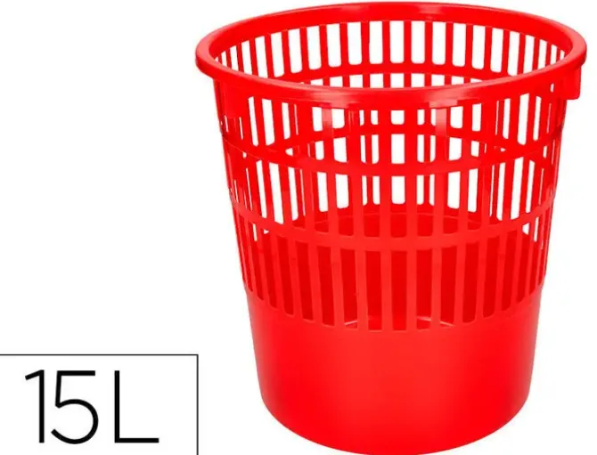 PAPELERA PLASTICO Q-CONNECT 15 LITROS COLOR ROJO 285X290 MM