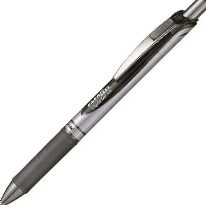 PENTEL ENERGEL BOLIGRAFO DE BOLA RETRACTIL - PUNTA 0.7MM - TRAZO 0.35MM - TINTA GEL - RECARGABLE - GRIP DE AGARRE - CLIP DE METAL - 50% DE MATERIALES RECICLADOS - COLOR NEGRO