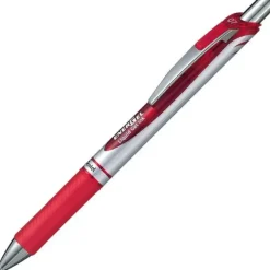 PENTEL ENERGEL BOLIGRAFO DE BOLA RETRACTIL - PUNTA 0.7MM - TRAZO 0.35MM - TINTA GEL - RECARGABLE - GRIP DE AGARRE - CLIP DE METAL - 50% DE MATERIALES RECICLADOS - COLOR ROJO