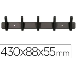 PERCHERO LIDERPAPEL PARED METALICO 5 COLGADORES COLOR NEGRO 430X88X55 MM
