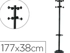 PERCHERO METALICO UNILUX ACCUEIL PIE 8 COLGADORES CON PARAGUERO Y BANDEJA GOTEO NEGRO 177 X 38 CM
