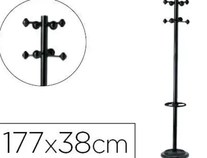 PERCHERO METALICO UNILUX ACCUEIL PIE 8 COLGADORES CON PARAGUERO Y BANDEJA GOTEO NEGRO 177 X 38 CM