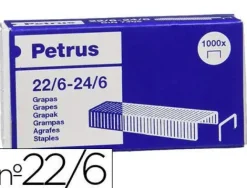 PETRUS GRAPAS 22/6 GALVANIZADAS - HASTA 30 HOJAS - CAJA DE 1000 GRAPAS - PATILLA DE 6MM