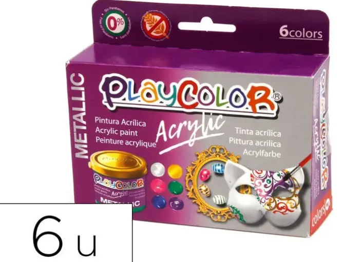 PINTURA ACRILICA PLAYCOLOR ACRYLIC METALLIC 40 ML CAJA DE 6 UNIDADES COLORES SURTIDOS