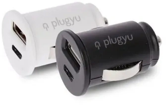 PLUGYU CARGADOR COCHE 2 PUERTOS USB + TYPE C NEGRO