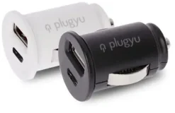 PLUGYU CARGADOR COCHE 2 PUERTOS USB + TYPE C BLANCO