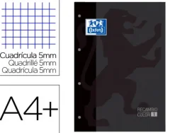 RECAMBIO COLOR 1 OXFORD DIN A4+ 80 HOJAS 90 GR CUADRO 5 MM 4 TALADROS COLOR NEGRO