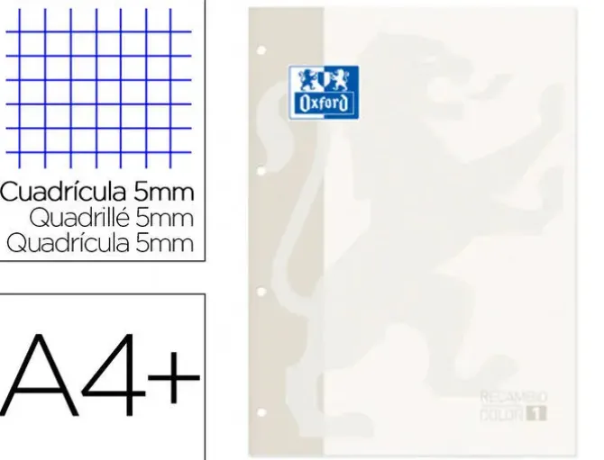 RECAMBIO COLOR 1 OXFORD DIN A4+ 80 HOJAS 90 GR CUADRO 5 MM 4 TALADROS COLOR BLANCO