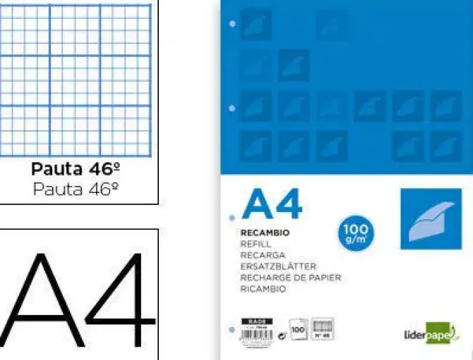RECAMBIO LIDERPAPEL A4 100 HOJAS 100 G/M2 RAYADO Nº 46 4 TAL