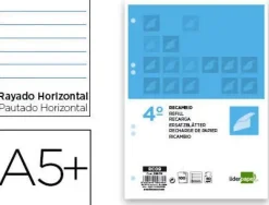 RECAMBIO LIDERPAPEL CUARTO 100 HOJAS 60G/M2 HORIZONTAL CON MARGEN 6 TALADROS