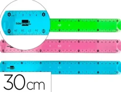 REGLA LIDERPAPEL PLASTICO FLEXIBLE DE 30 CM COLORES SURTIDOS