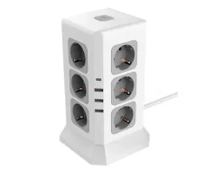 REGLETA Q-CONNECT ENCHUFE MULTIPLE 16 EN 1 CABLE 2 MT 12 TOMAS DE CORRIENTE+3 USB+1 USB TIPO C 120X120X210MM