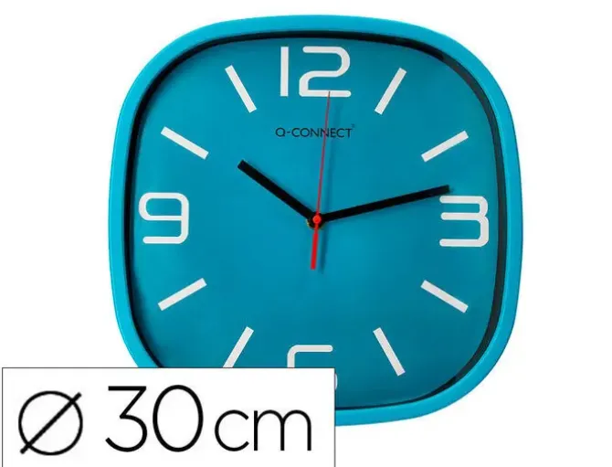 RELOJ Q-CONNECT DE PARED DE PLASTICO REDONDO 30 CM MOVIMIENTO SILENCIOSO COLOR AZUL