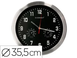 RELOJ Q-CONNECT DE PARED METALICO REDONDO 35,5 CM MOVIMIENTO SILENCIOSO COLOR CROMADO CON ESFERA NEGRA