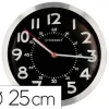 RELOJ Q-CONNECT DE PARED METALICO REDONDO 25 CM MOVIMIENTO SILENCIOSO COLOR CROMADO CON ESFERA NEGRA
