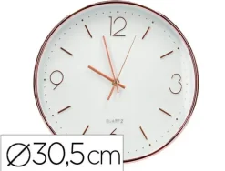 RELOJ Q-CONNECT DE PARED METALICO REDONDO 30,5 CM MOVIMIENTO SILENCIOSO COLOR ROSA DORADO