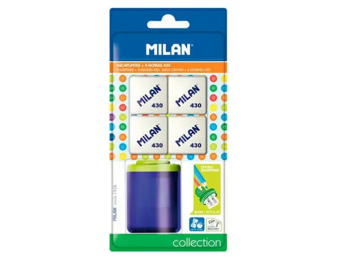 SACAPUNTAS MILAN COLLECTION PLASTICO 2 USOS + 4 GOMAS 430