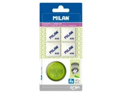 SACAPUNTAS MILAN SPIN PLASTICO 1 USO + 4 GOMAS 430