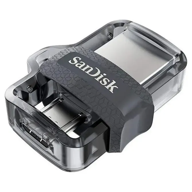 SANDISK ULTRA DUAL DRIVE M3.0 MEMORIA USB 3.0 Y MICRO USB 64GB - HASTA 150MB/S DE LECTURA - COLOR TRANSPARENTE/NEGRO (PENDRIVE)