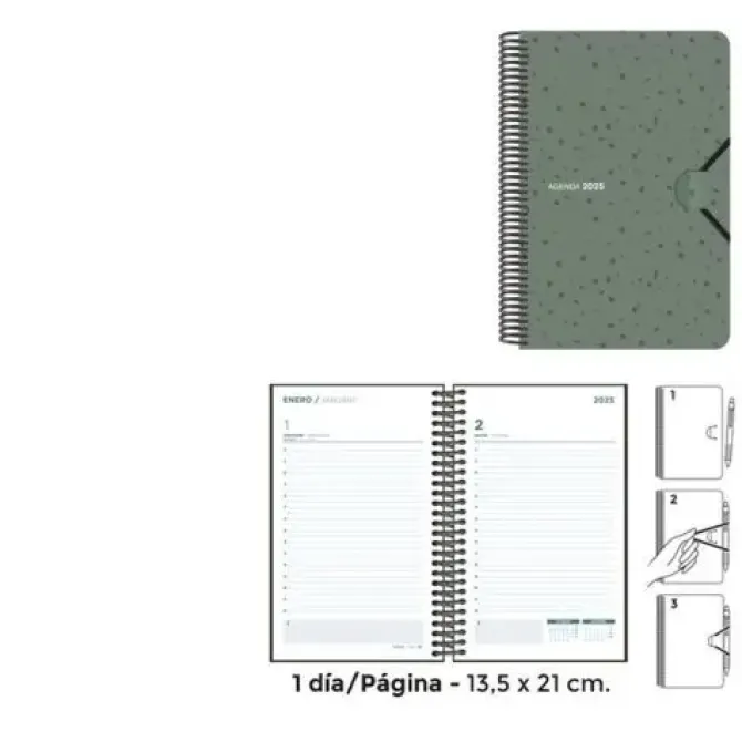 SENFORT AGENDA ANUAL (2025) SEOUL ESPIRAL TAPA PP CON GOMA 135X210 D/P VERDE