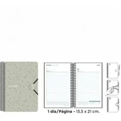SENFORT AGENDA ANUAL (2025) SEOUL ESPIRAL TAPA PP CON GOMA 135X210 D/P GRIS