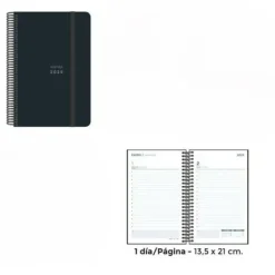 SENFORT AGENDA ANUAL (2025) UNICOLOR ESPIRAL TAPA PP CON GOMA 135X210 D/P NEGRO