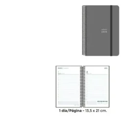 SENFORT AGENDA ANUAL (2025) UNICOLOR ESPIRAL TAPA PP CON GOMA 135X210 D/P GRIS