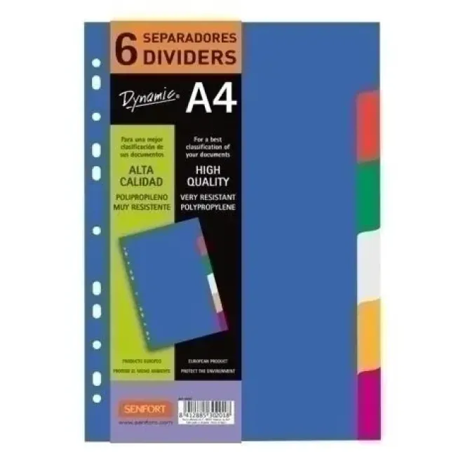 SENFORT JUEGO SEPARADORES DYNAMIC PP OPACO A4 6 PESTAÑAS MULTITALADRO