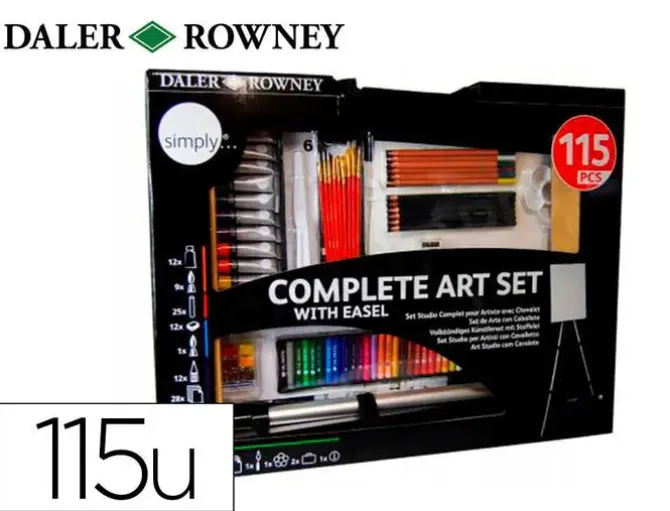 SET DE PINTURAS DALER ROWNEY 115 PIEZAS CON CABALLETE DE ALUMINIO PLEGABLE 457X73X584 MM