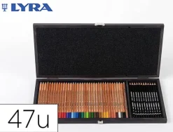 SET DIBUJO LYRA ESTUCHE DE MADERA CON 47 PIEZAS SURTIDAS