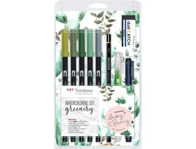 SET WATERCOLORING TOMBOW GREENERY 9 PIEZAS