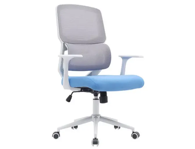 SILLA Q-CONNECT OFICINA LUCCA MALLA BASE METALICA ALT MAX 1090 ANC 700 PROF 650 RUEDAS PREMIUM COLOR BLANCO GRIS AZUL