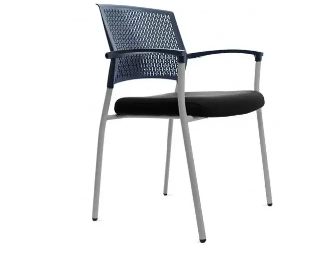 SILLA ROCADA CONFIDENTE BRAZOS FIJOS ESTRUCTURA METALICA ASIENTO TELA IGNIFUGA NEGRO RESPALDO MALLA