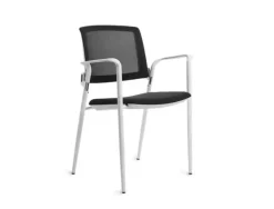 SILLA ROCADA CONFIDENTE BRAZOS FIJOS ESTRUCTURA METALICA BLANCA ASIENTO TELA IGNIFUGA RESPALDO DE MALLA