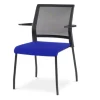 SILLA ROCADA CONFIDENTE BRAZOS FIJOS ESTRUCTURA METALICA ASIENTO TELA IGNIFUGA AZUL RESPALDO MALLA