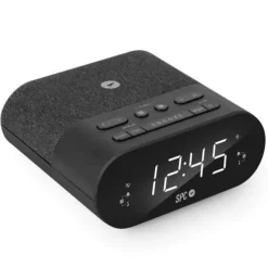 SPC FRODI QI RADIO DESPERTADOR CON BASE DE CARGA INALAMBRICA - ALMACENA EMISORAS DE RADIO - 2 ALARMAS CONFIGURABLES - COLOR NEGRO