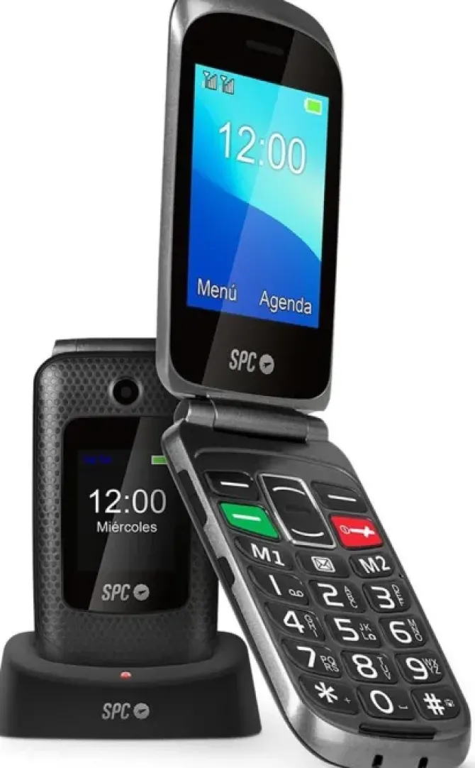 SPC MAGNUS TELEFONO MOVIL - DISEÑO DE CONCHA - TECLAS GRANDES - BOTON SOS - BASE DE CARGA USB-C - VOLUMEN DE TIMBRE 95DB - COMPATIBLE CON AUDIFONOS - 2 PANTALLAS - NOTIFICACIONES INTELIGENTES - LLAMAD