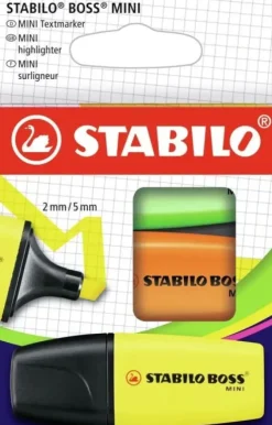 STABILO BOSS MINI PACK DE 3 MARCADORES FLUORESCENTES - TRAZO ENTRE 2 Y 5MM - TINTA CON BASE DE AGUA - ANTISECADO - COLORES SURTIDOS