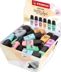 STABILO BOSS MINI PASTELLOVE EXPOSITOR CON 50 MARCADORES FLUORESCENTES - TRAZO ENTRE 2 Y 5MM - TINTA CON BASE DE AGUA - ANTISECADO - COLORES SURTIDOS