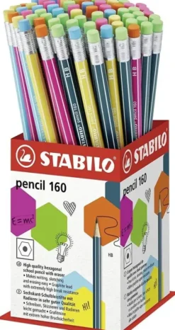 STABILO PENCIL 2160 EXPOSITOR DE 72 LAPICES CON GOMA - MINA HB DE 2.2MM - FORMA HEXAGONAL - COLORES SURTIDOS