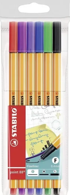 STABILO POINT 88 PACK DE 6 ROTULADORES DE PUNTA FINA DE FIBRA - TRAZO DE 0.4 MM - TINTA CON BASE DE AGUA - COLORES SURTIDOS
