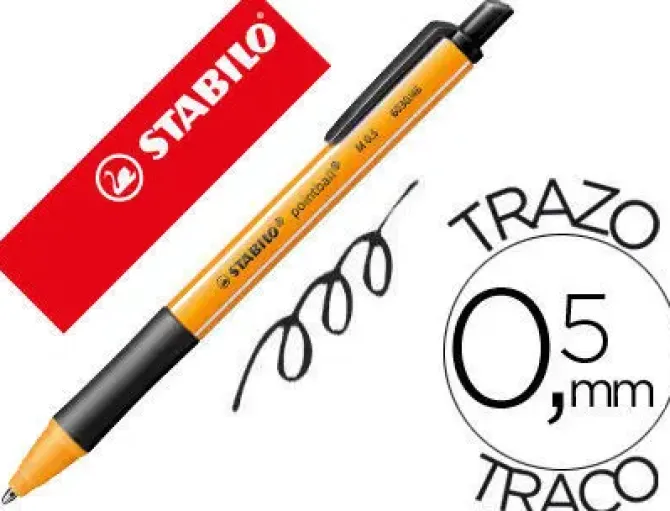 STABILO POINTBALL BOLIGRAFO RETRACTIL - PUNTA DE 1MM - TINTA CON BASE DE ACEITE - RECARGABLE - 79% PLASTICO RECICLADO - GRIP ANTIDESLIZANTE - COLOR NEGRO