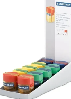 STAEDTLER 512 006 EXPOSITOR CON 10 SACAPUNTAS CON DEPOSITO - HASTA 8.2MM Y 10.2MM - 2 AGUJEROS - ANGULO DE AFILADO 23º
