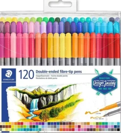 STAEDTLER 3200 PACK DE 120 ROTULADORES DE DOBLE PUNTA - RESISTENTE A LA PRESION - COLORES SURTIDOS