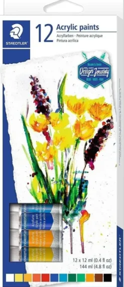 STAEDTLER 8500 PACK DE 12 TUBOS DE PINTURA ACRILICA - FACIL DE MEZCLAR - PARA AMPLIA VARIEDAD DE SUPERFICIES - COLORES SURTIDOS
