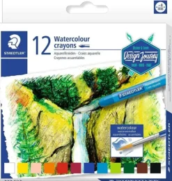 STAEDTLER CRAYONES ACUARELABLES 223 PACK DE 12 LAPICES DE CERA - FACIL DE MEZCLAR - EXTREMADAMENTE OPACOS - COLORES SURTIDOS