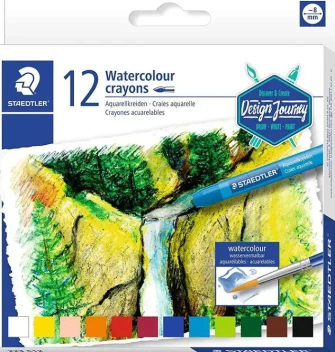 STAEDTLER CRAYONES ACUARELABLES 223 PACK DE 12 LAPICES DE CERA - FACIL DE MEZCLAR - EXTREMADAMENTE OPACOS - COLORES SURTIDOS